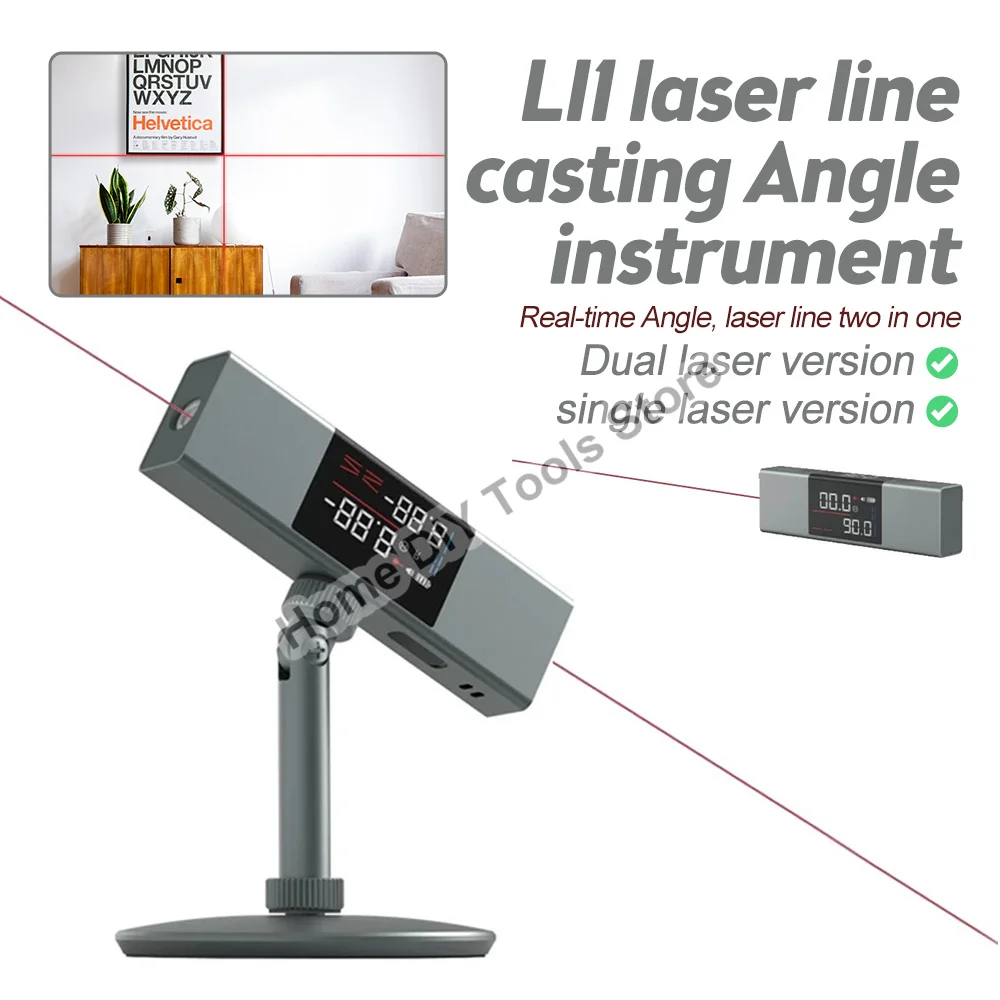 LI1 Laser Protractor Digital Inclinometer Angle Measure 2 in 1 Laser Level Ruler Type-C Charging Laser Measurement