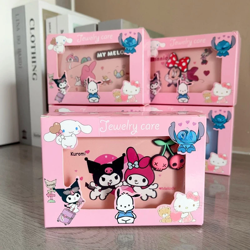 Kawaii Sanrio กล่องเครื่องประดับ Kuromi Hello Kitty สร้อยคอแหวนขนาดใหญ่ความจุกล่องเก็บน่ารักการ์ตูนอะนิเมะอุปกรณ์เสริมของขวัญ