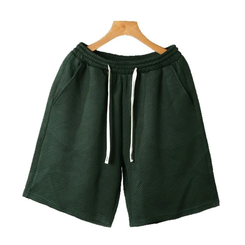 Summer loose Hong Kong style heavyweight diagonal high-end shorts for men, solid color casual versatile five inch shorts