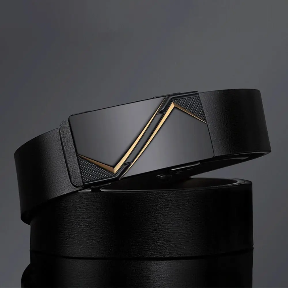 Ремень мужской из натуральной кожи с автоматической пряжкой, винтажный пояс с геометрическим узором, модный брендовый Роскошный дизайнерский