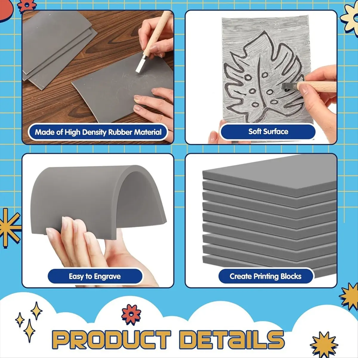 【~ NEW A03R】24pcs Gray Linoleum Block Rubber Stamp Carving Blocks Soft Linocut Blocks for Printmaking DIY Art Craft Projects