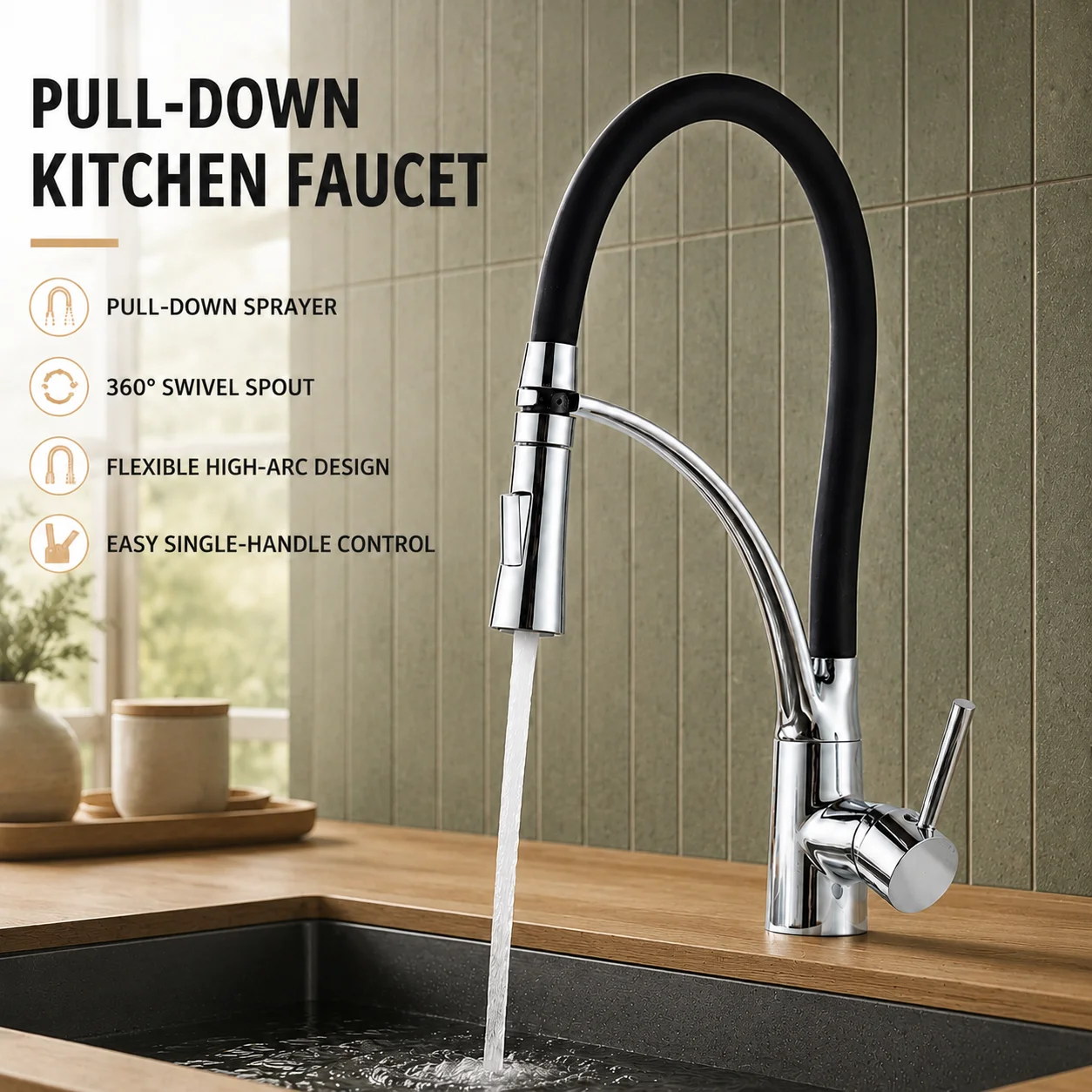 Commercial Kitchen Mixer Tap - Torneira de Cozinha Retrátil 360 °