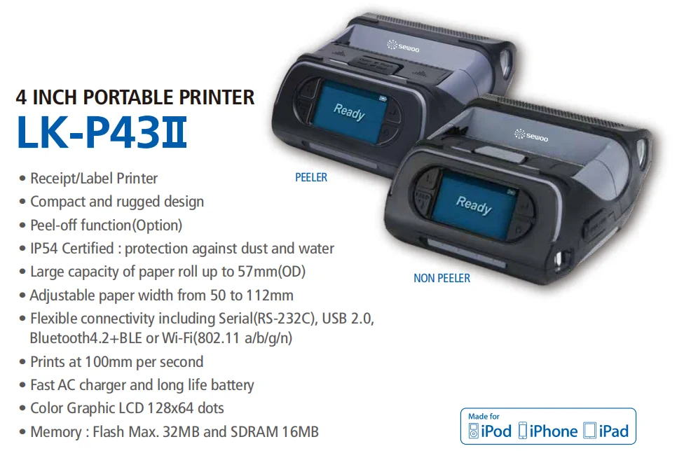 4 inch Portable Mobile Direct Thermal Printer LK-P43II for Receipt Label