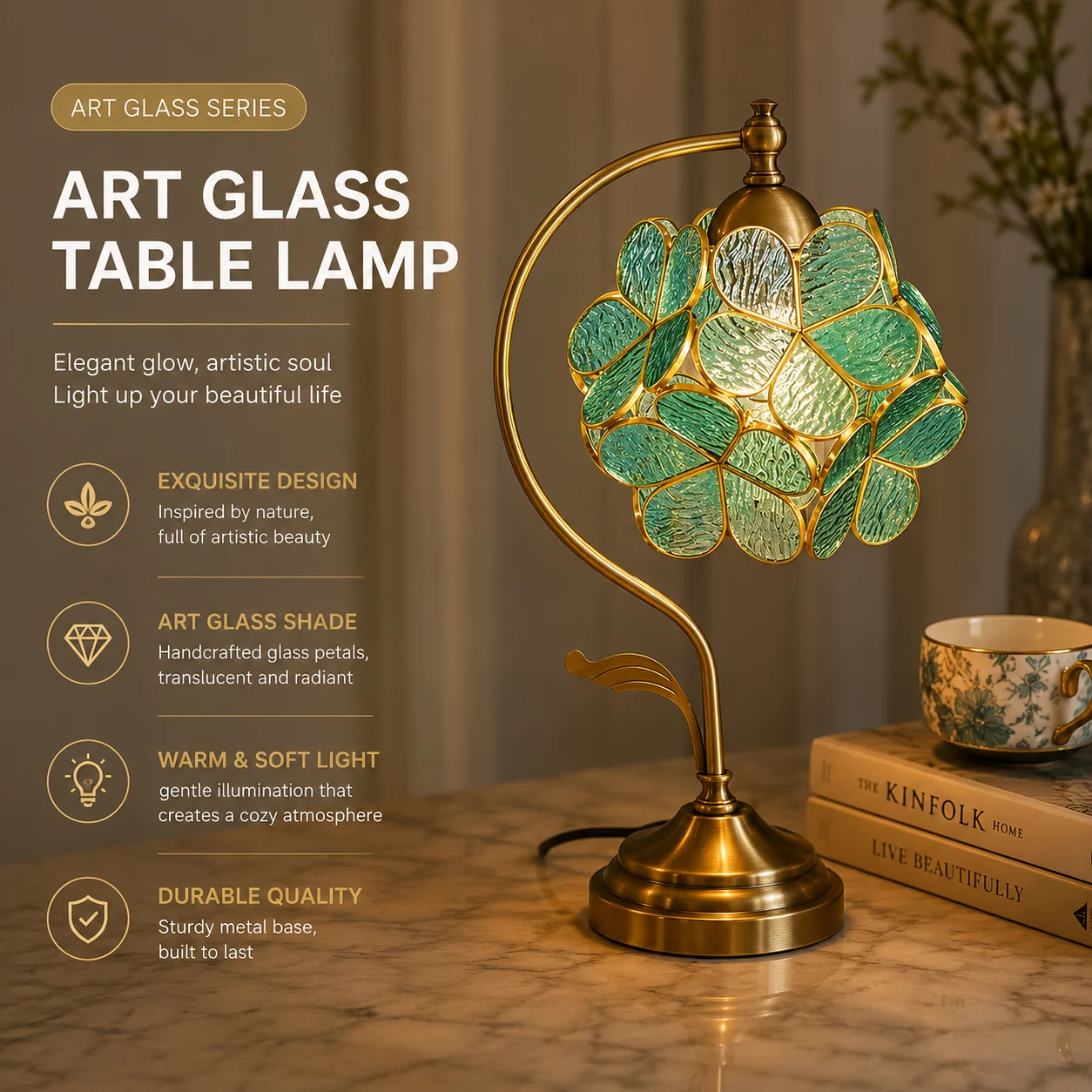 WWPPU Vintage Petal Table Lamp Creative Decor Ambient Bedside Night Light For Bedroom Illumination