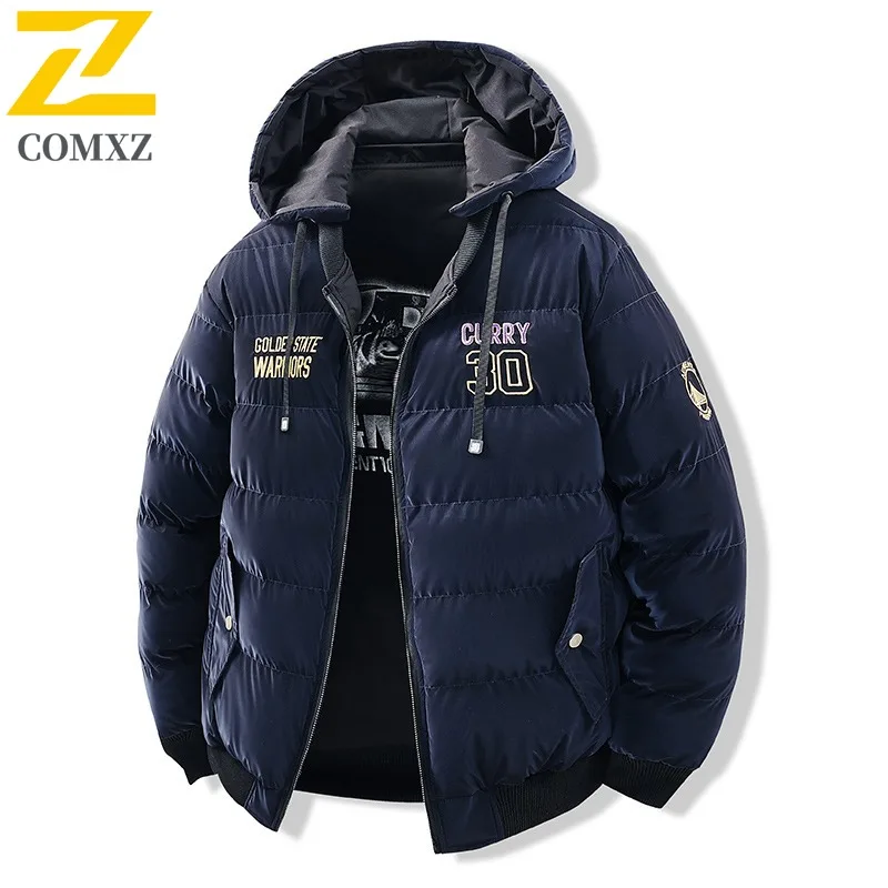 COMXZ 2025 Reversible Thickened Hooded Winter Jacket Waterproof Windproof Outdoor Sports American Style Puffer Cotton-padded