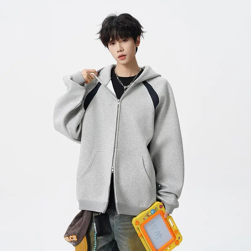 

Весенне-осенний вязаный кардиган-свитшот в парном стиле, с длинными рукавами, с капюшоном, простой, универсальный, молодежный, в школьном стиле, свободного кроя