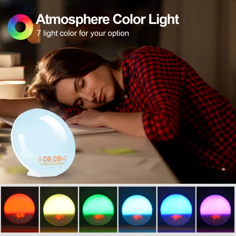 Reloj despertador inteligente con WiFi, luz de despertador con Control por aplicación RGB, simulación de luz nocturna, ayuda para dormir con