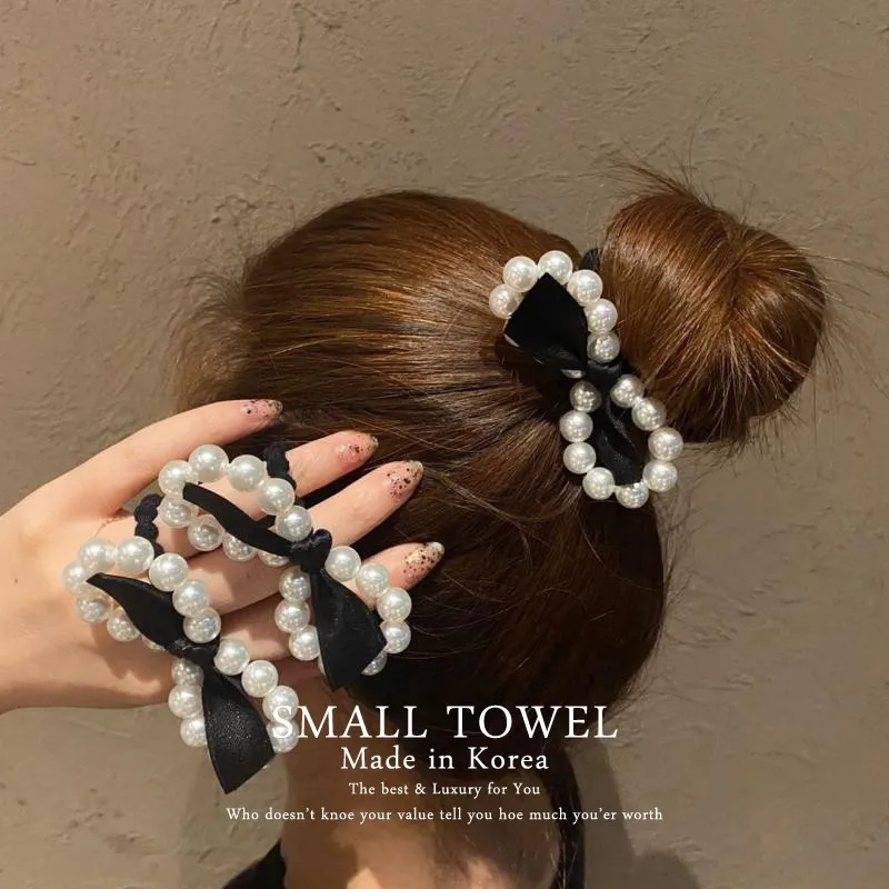 Pearl Bow Hair Tie Elastic Ponytail Scrunchie for Teen Girls Korean Fashion Daily Styling Premium Soft Durable Hair Bun