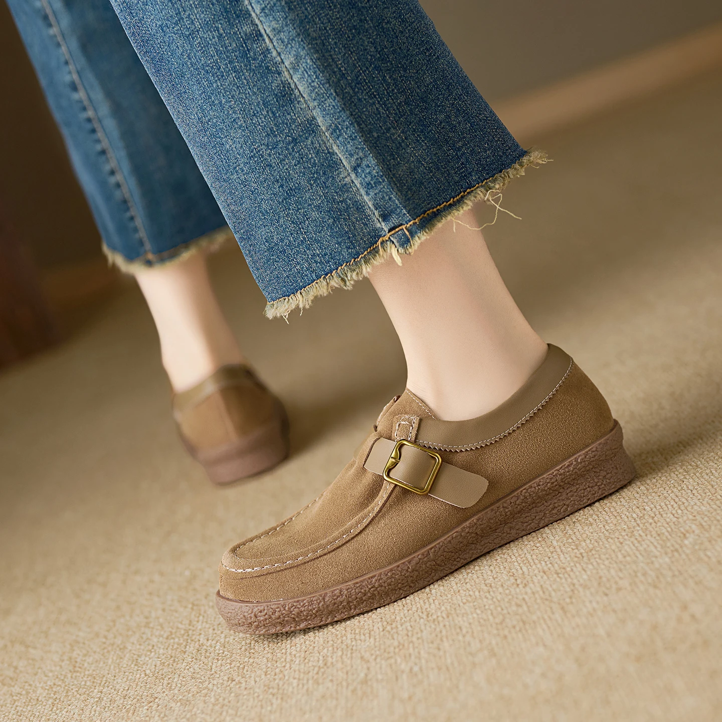 أحذية نسائية مسطحة من الجلد الطبيعي أحذية بدون كعب مريحة على الموضة أحذية رياضية كاجوال #2