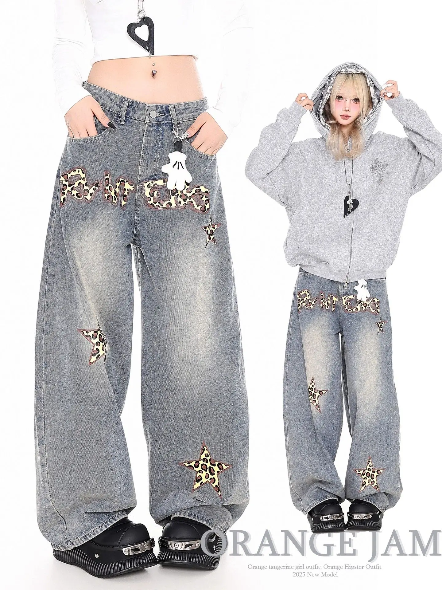 

Женские серые повседневные мешковатые джинсы Y2K Harajuku в уличном стиле 2000-х годов, широкие джинсы в стиле ретро, длинные брюки, эстетичная уличная одежда