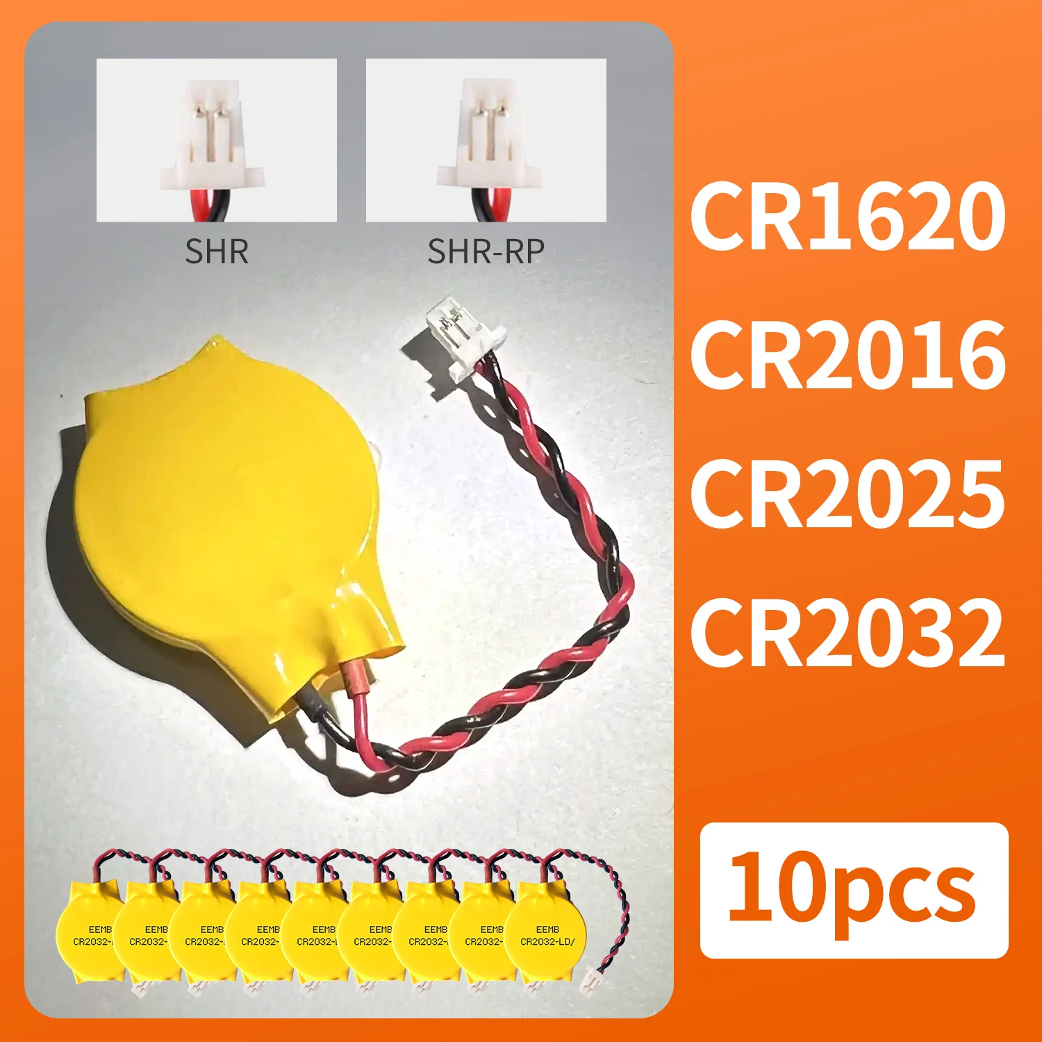 10PACK CMOS Battery EEMB 3V CR2032/CR2016/CR1620/CR2025 Battery with SHR plug Motherboard Laptop Replacement Battery