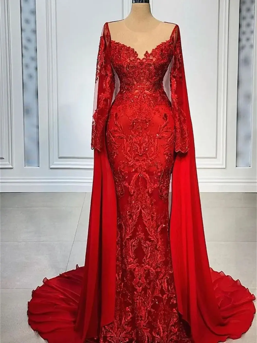 

Women's Shawl Long Sleeve Luxurious Lace Applique Muslim Arabian Evening Dresses 2023 Elegant Formal Occasion Dressesفساتين سهره