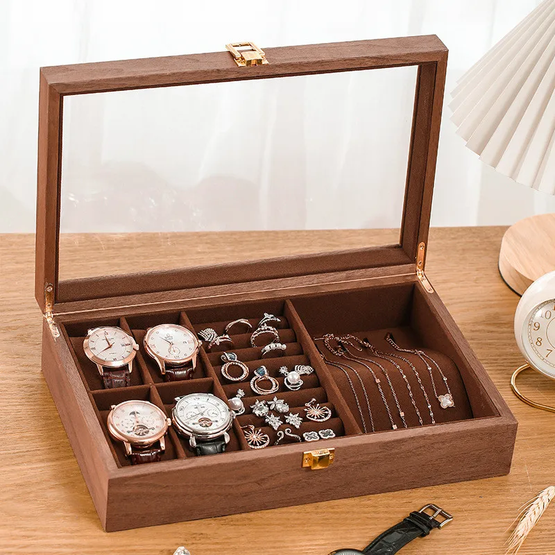 Jewelry Box Organizer For Women Men Watch Case with Removable Tray Wood Jewellery Storage Holder Display for Watches Rings