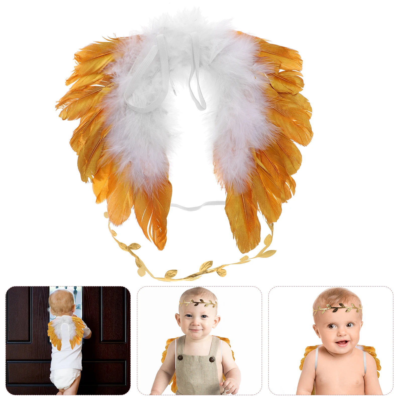 1 Satz goldene Blätter Stirnband Kinder Foto Requisiten Kostüm dekorative Flügel Ornament Party Performance Baby Fee Flügel