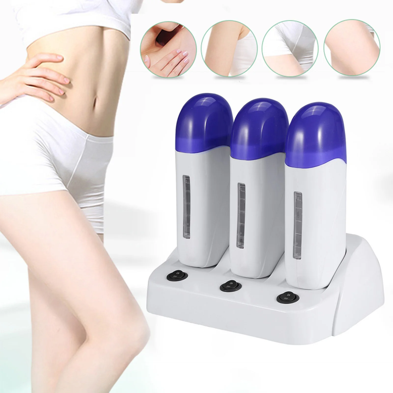 3 in 1 Depilatory Roll On Wax Heater Warmer Refillable Wax Cartridge Hair Removal Wax-melt Machine Skin Care Tool With Base