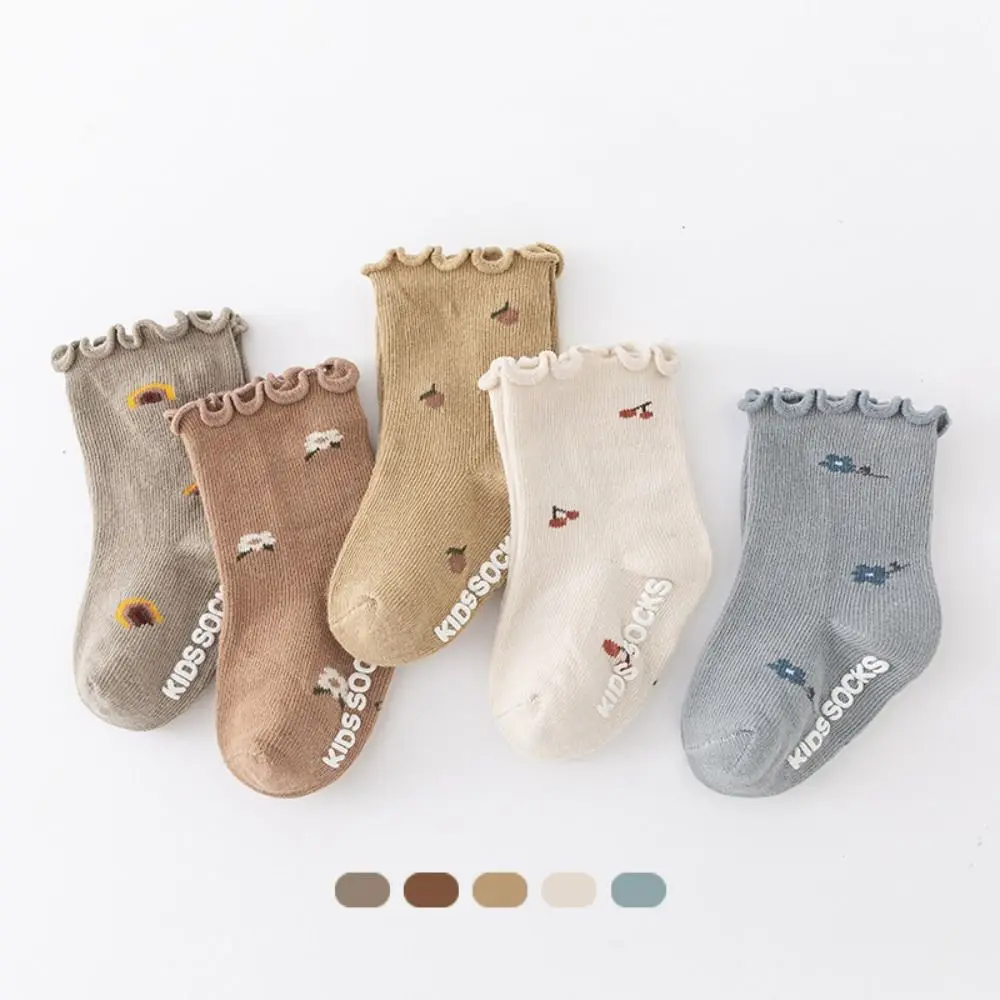 5Pairs Fashion Flower Baby Cotton Socks Pleated Autumn Spring Toddle Short Tube Socks Breathable Cute Cartoon Socks Children