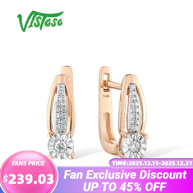 

VISTOSO 14K 585 Two-Tone Gold Earrings For Lady Sparkling Illusion-Set Miracle Plate Diamond Earrings Engagement Fine Jewelry