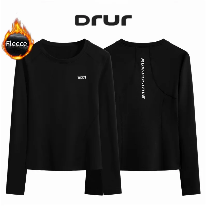 

DRUR Thermal Fleece Sport Top With Long Sleeve Running Compression Shirts Women Men Winter Ski Undershirt and Gym Pullover