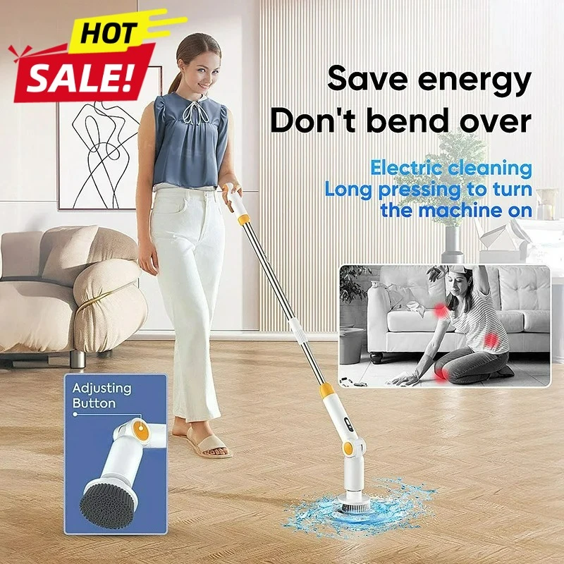 2026 جديد 8 في 1 الكهربائية تدور الغسيل فرشاة التنظيف اللاسلكية مقاوم للماء الحمام الغسيل مقبض تمديد قابل للتعديل