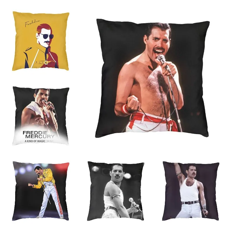 Queen Freddie Mercury Singing Cushion Cover 3D Print Rock Music Floor Pillow Case for Living Room Cool Pillowcase Home Decor