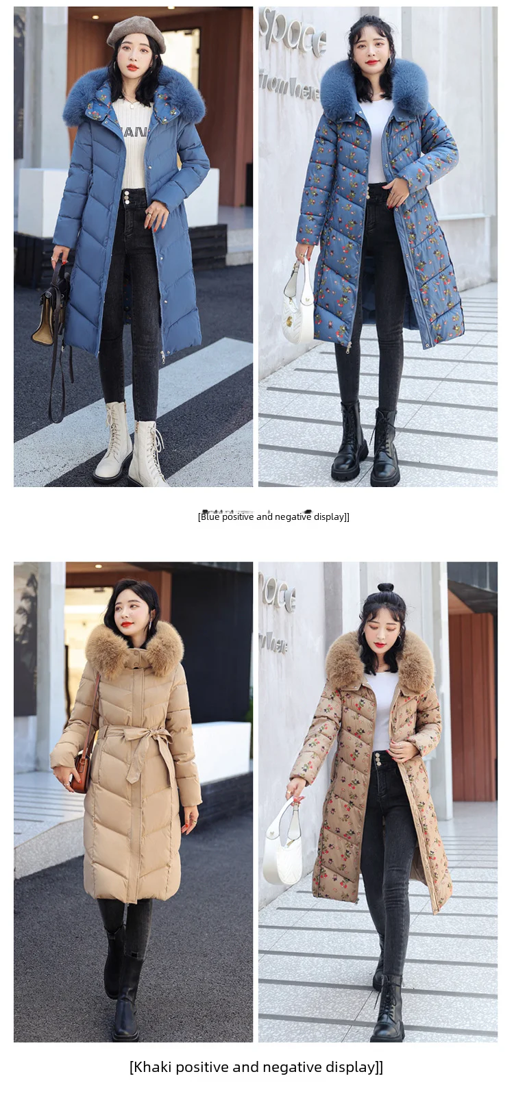 

Winter Hooded Long Down Cotton Coat Womens Trendy Reversible Padded Jacket Thick Warm Outerwear