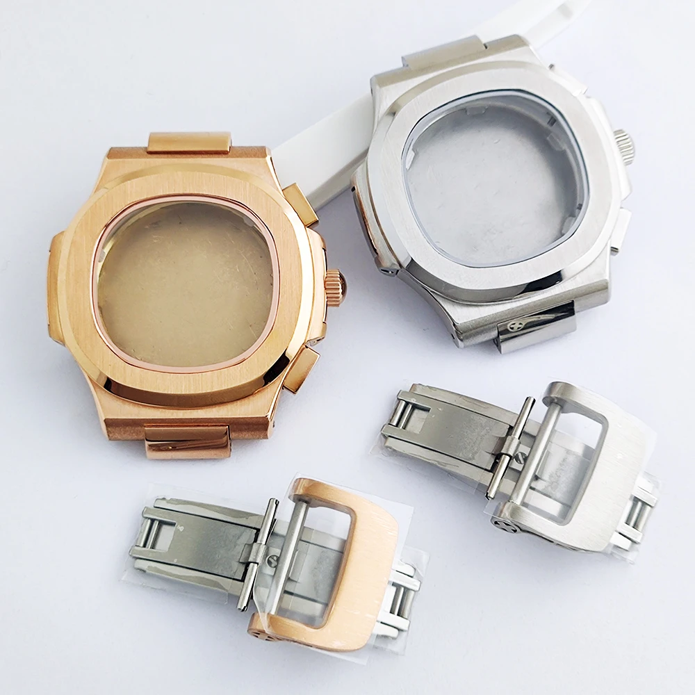 39.5mm VK63 Octagonal Case Sapphire Diving Case Stainless Steel Case Rubber Strap Set Suitable for VK63 VK64 Quartz Movement