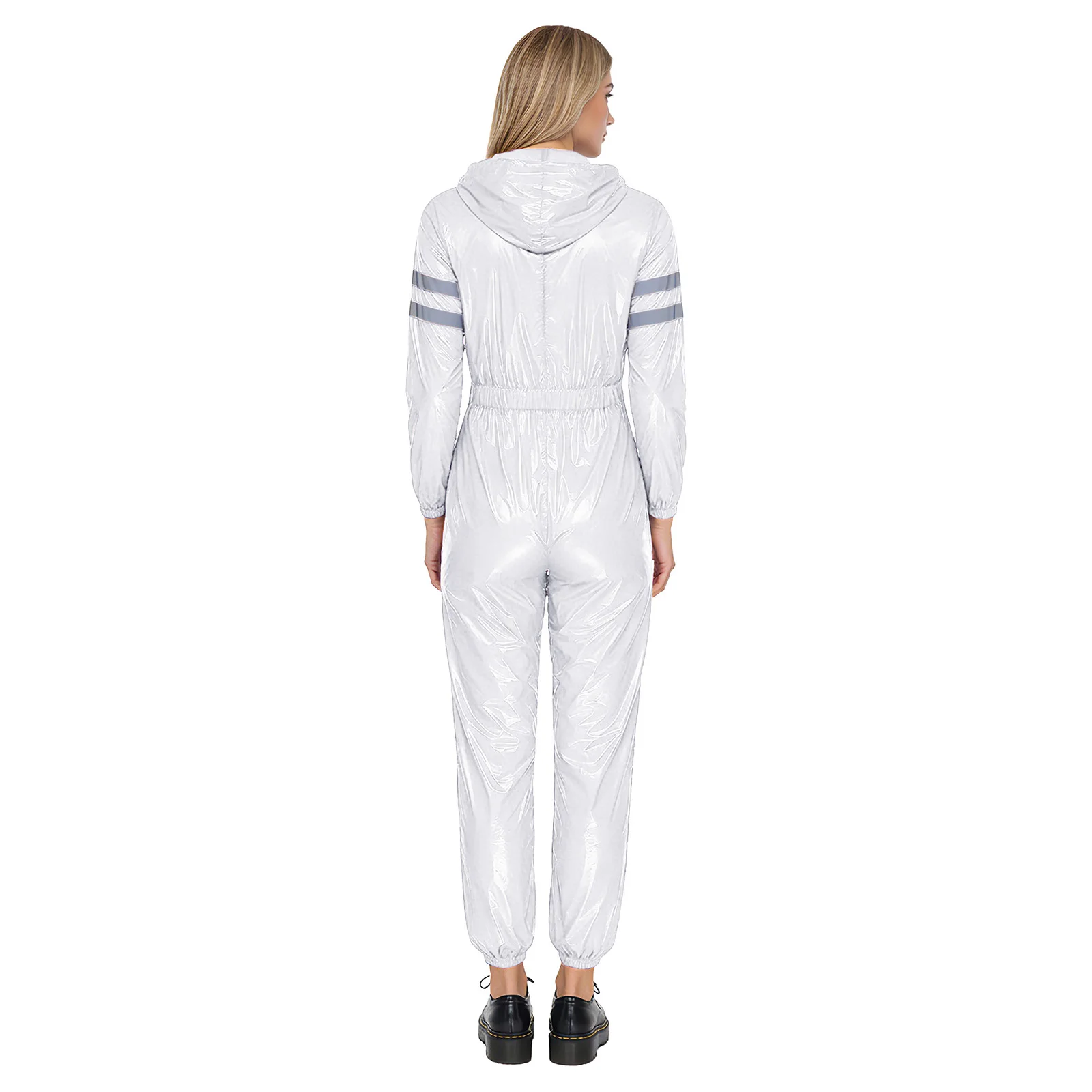 Womens Water Resistant Coveralls Costume Workwear High Visibility Reflective Strips Long Sleeves Front Zipper Hooded Jumpsuit