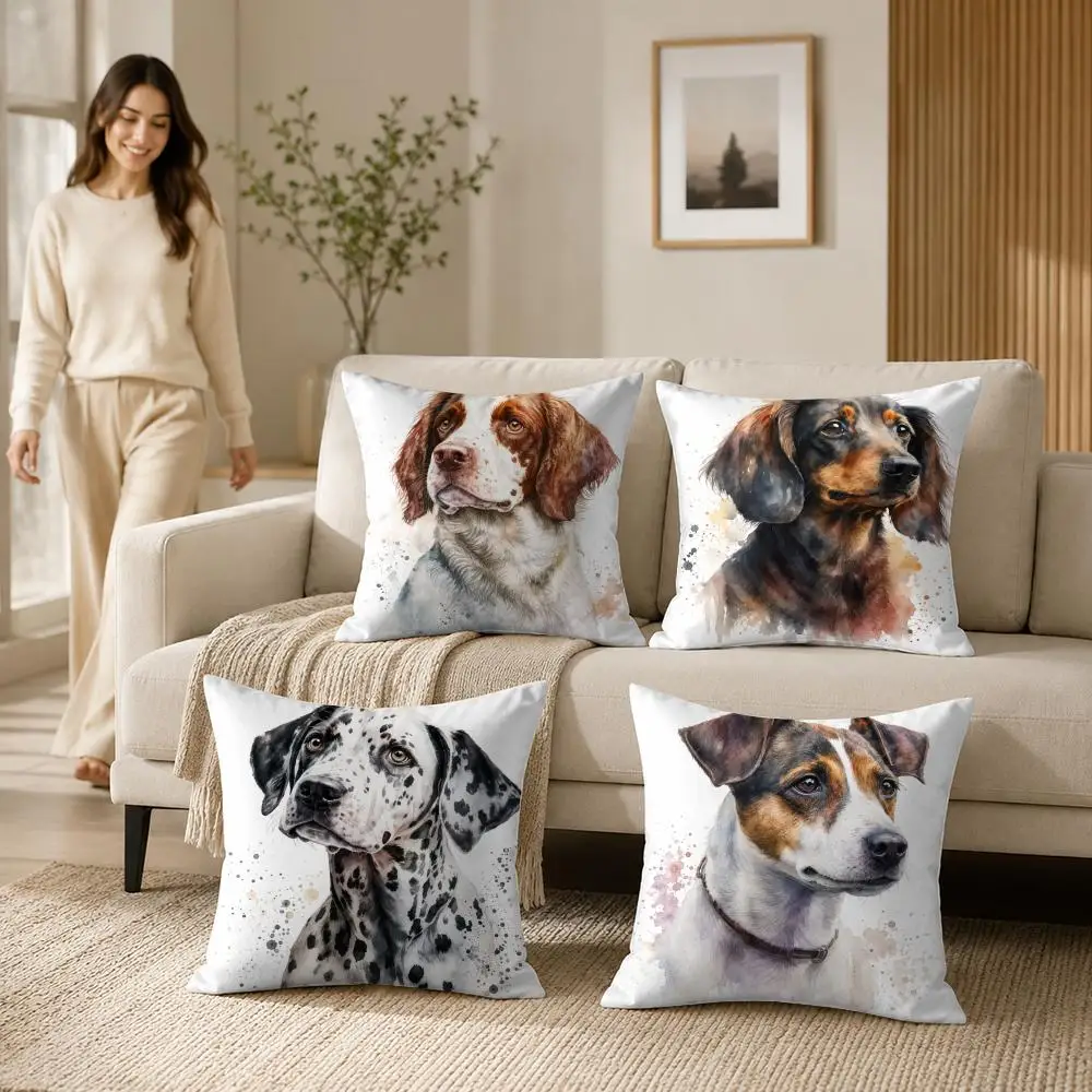 Poodle Dalmatian Pet Dog Cushion Cover Soft Short Plush Double-Sided Printing Home Decor Machine Washable Pillow Case Gift