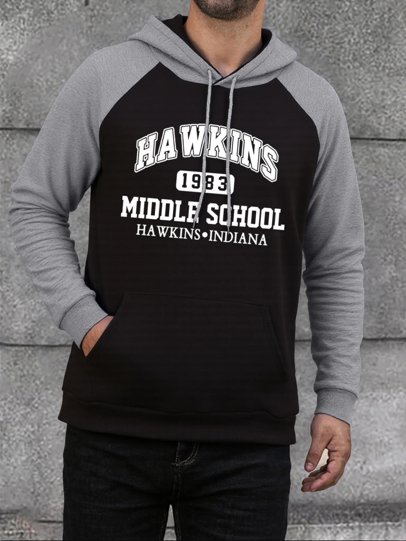 Hawkins Mittelschule Print Raglan Hoodies Männer Tasche Herbst Hoody Mode Fleece Streetwear Warme Hip Hop Kleidung All-Match