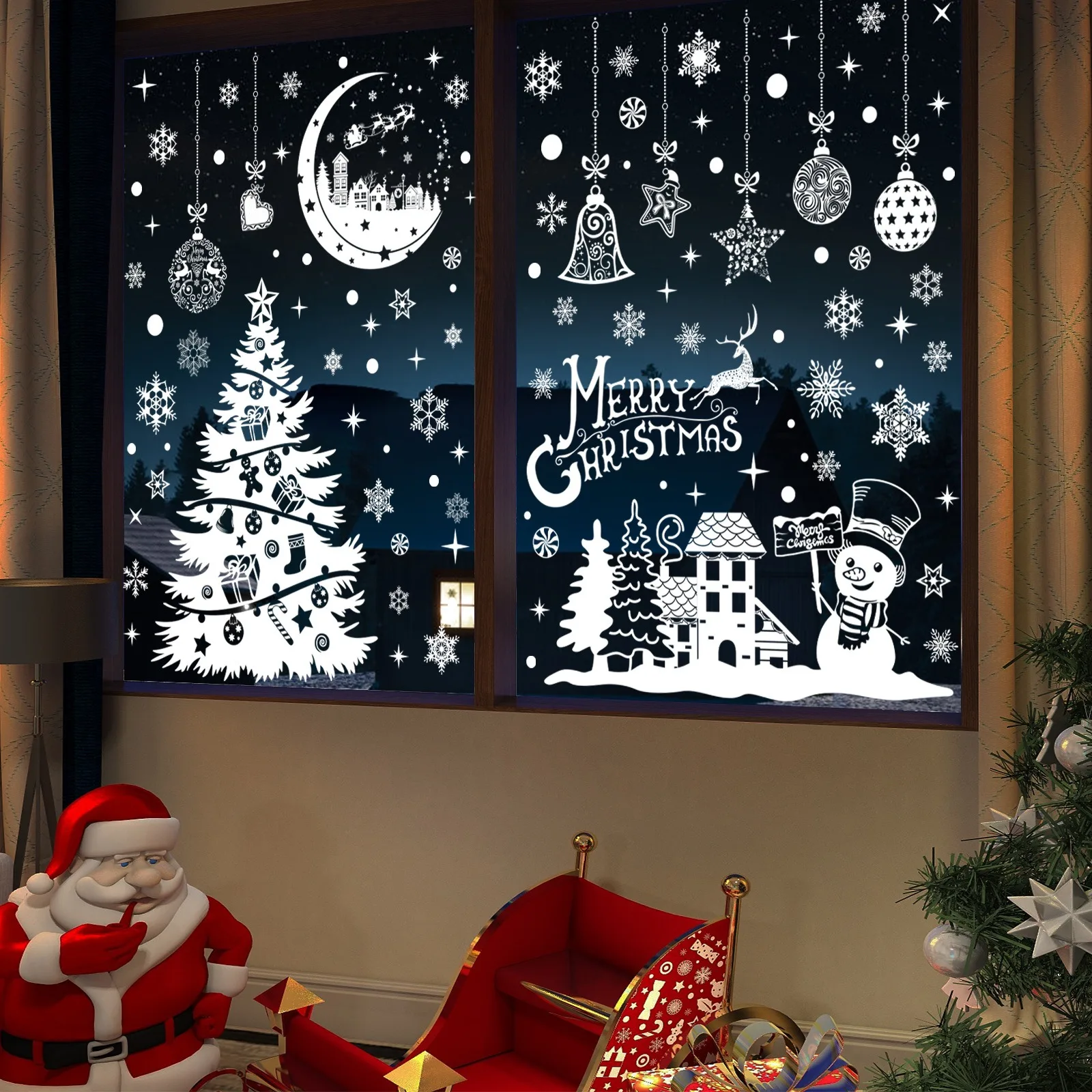 White Christmas Tree Snowman W - огляд і ціна Snowflake Window Decal
