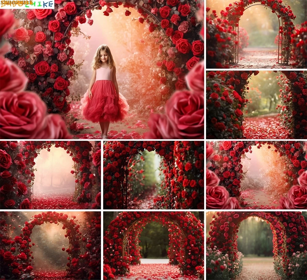 

Valentine's Day Rose Garden Photography Backdrops Kids Adult Birthday Party Wedding Art Portrait Photo Studio Background MX-01