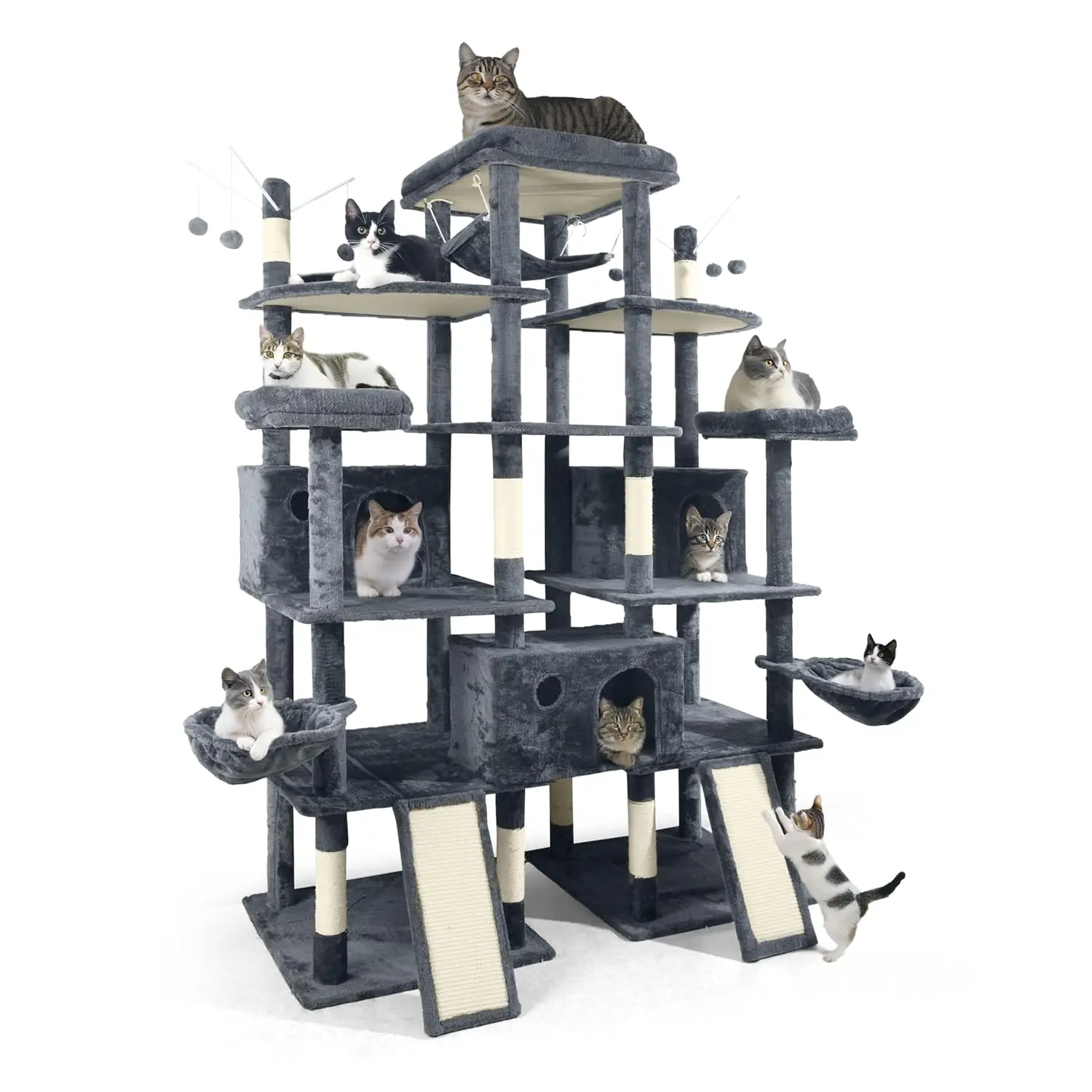 Large Cat Tower Indoor 80-Inch Multi-Level Activity Tree with Scratching Posts & Widened Perch, Customized