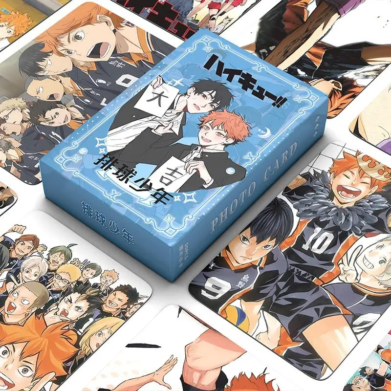 

Haikyuu!! Shonen Volleyball Laser Mini Cards 50pcs High-Definition Character Anime Same-Style Peripheral Card Box LOMO Postcards