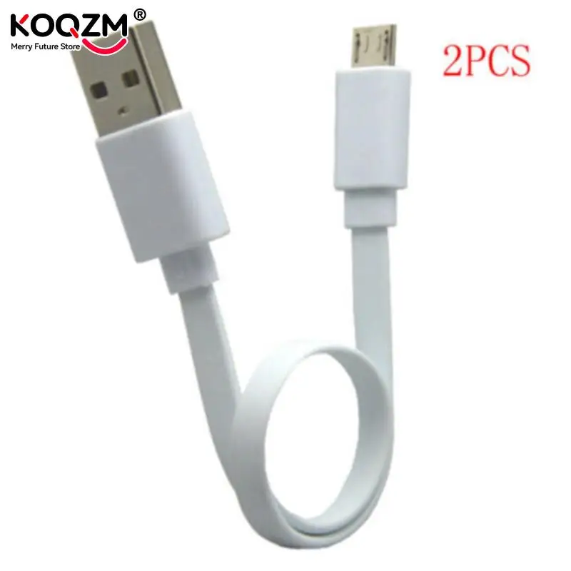 2pcs 20CM Short Micro USB Charger Cable Cords Portable Power Bank Flat Cable For Android Phone Only Charge