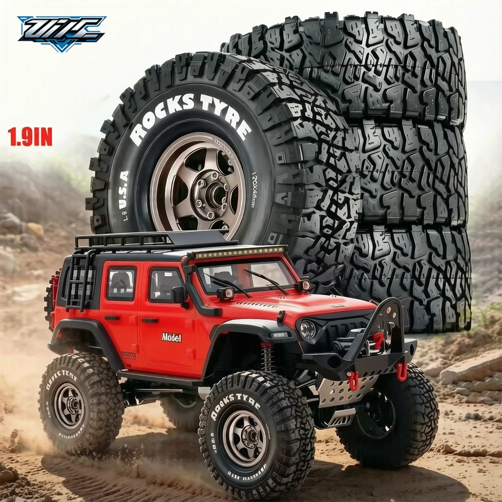 4PCS 1.9 Inch Beadlock Wheel Rims Tires 120mm OD for 1/10 RC Crawler Axial SCX10 RR10 AX10 TRX4 104006 90048 KM2 Upgrade Parts