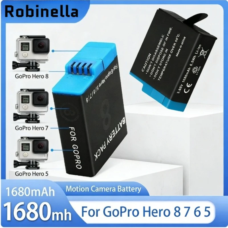 1680mAh Battery For GoPro Hero 8  Li-ion Battery Pack Motion Camera Battery Storage for GoPro Hero8 Rechargeable Batteries