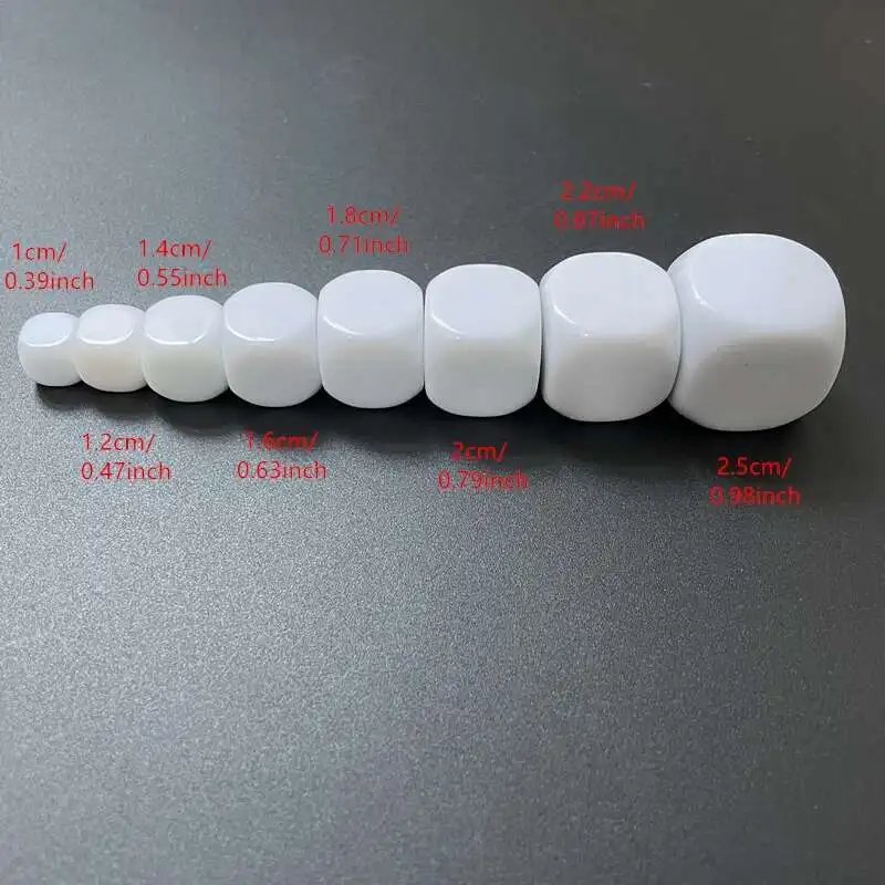 

50 pcs 10/12/14/16/18/20/22/25MM smooth white dice acrylic rounded dice used to write blank hexahedrons with a big head pen