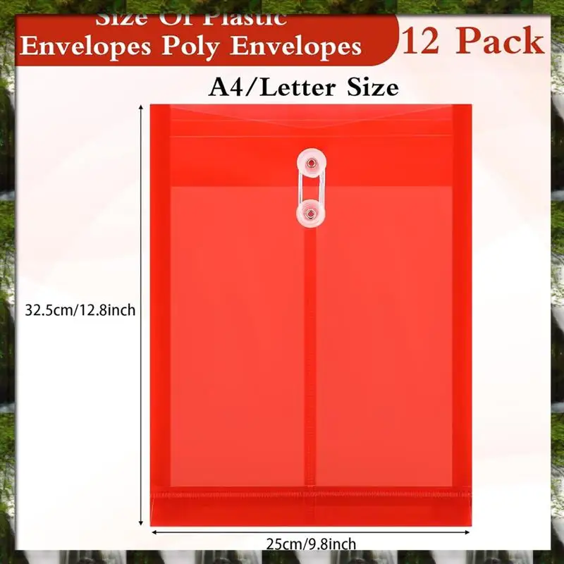 The New 12PCS Plastic File Folders For Documents,A4 Plastic Envelopes Folders With Snap Closure And String Tie,For School Home