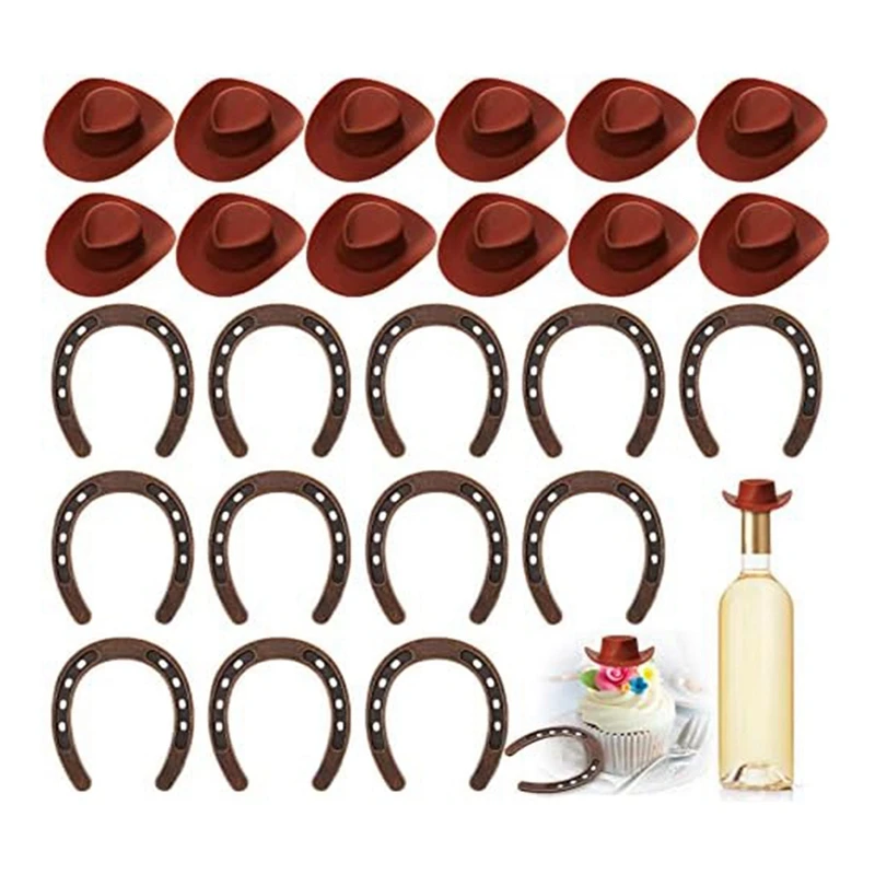 24 Pieces Western Theme Lucky Horseshoe Ornament And Mini Cowboy Hat Crafts Miniature Horse Shoes Wedding Gift Set High Guality