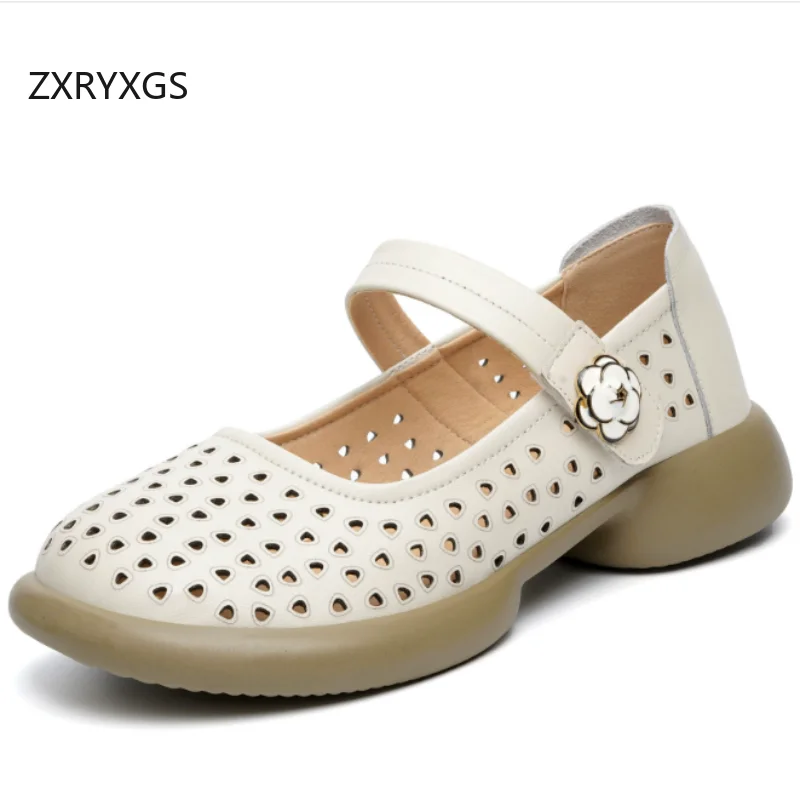 zxryxgs-2026-sumer-top-cowhide-round-toe-women-hollow-sandals-breathable-low-heel-soft-sole-comfortable-mom-real-leather-sandals