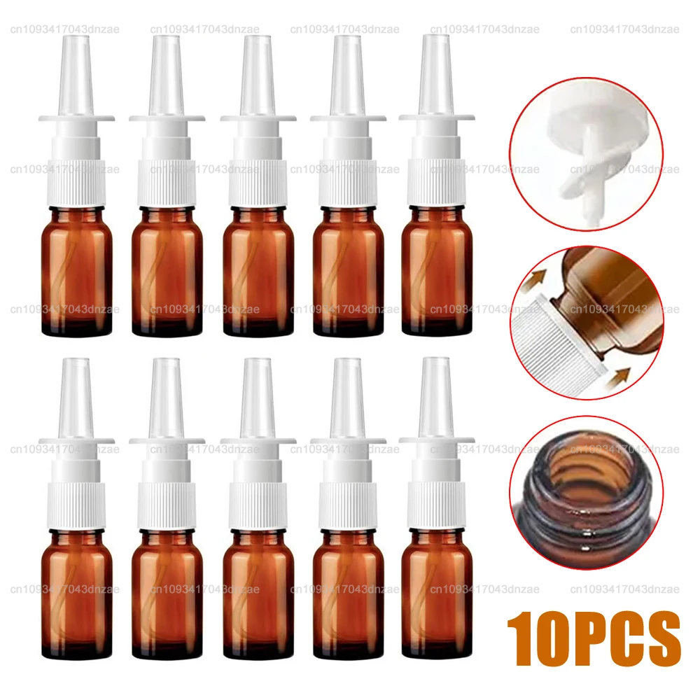 

10pcs/set Amber Nasal Spray 15ml-100ml Bottle Glass Nose Mist Sprayer Press Spray Head Empty Bottles Refillable Glass Atomizer