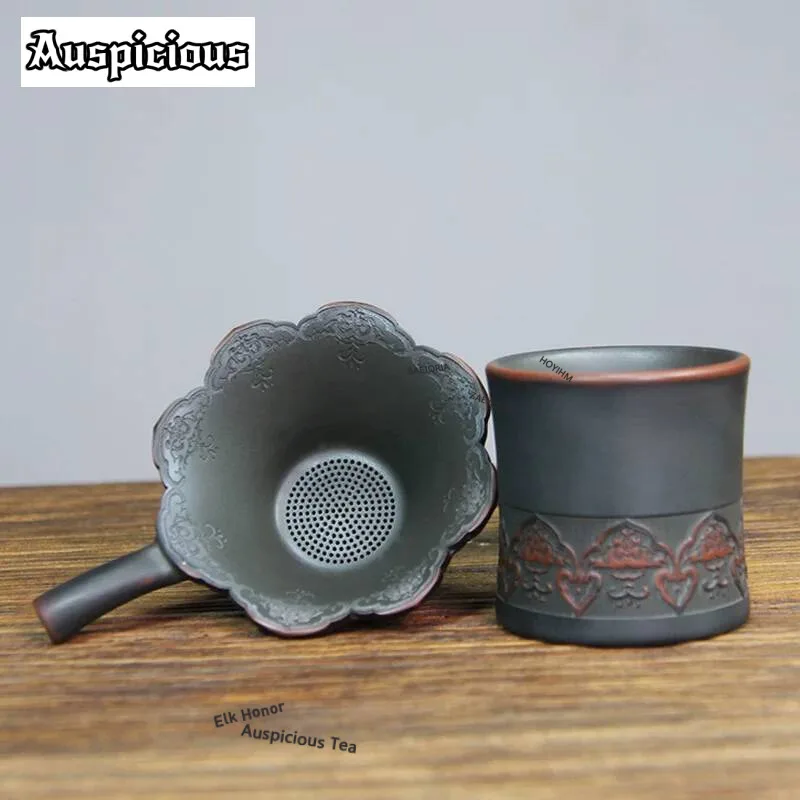 ZAEYORIA Handmade Nixing Pottery Petal Tea Separator Infusor Traditional Tea Strainer Dispenser Tea Making Tea Filter Cha Craft