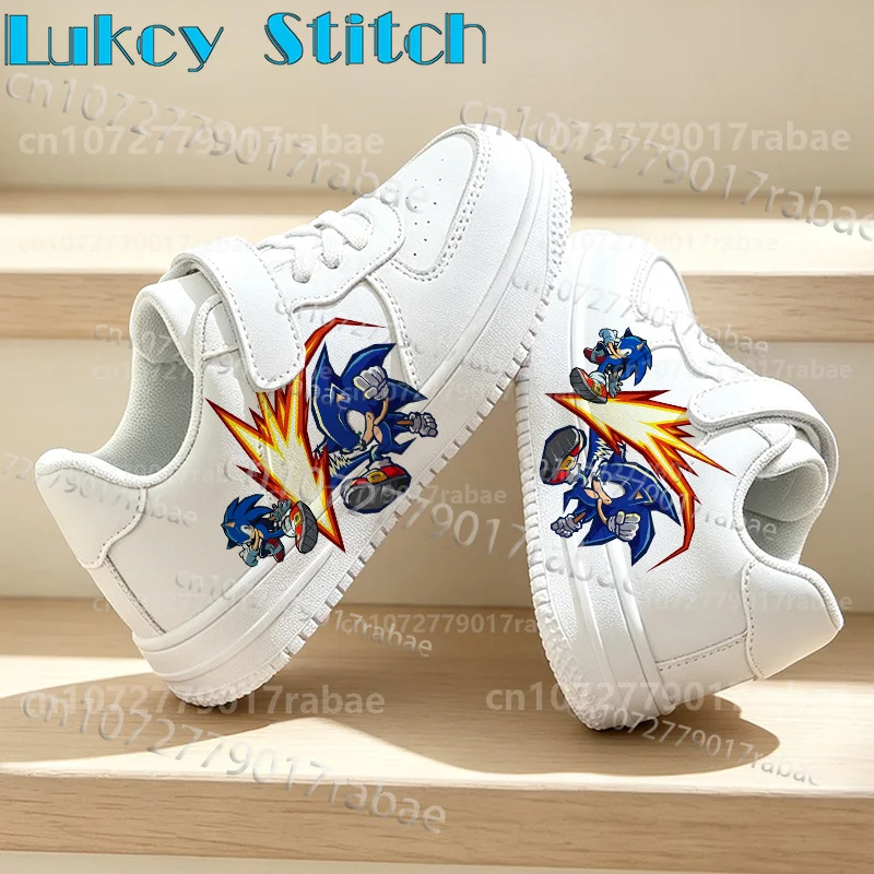 Selection Gift Boys Fashion S-Sonics Print White Board Sneakers Non‑Slip Wear‑Resistant Children Casual Sports Campus Footwear