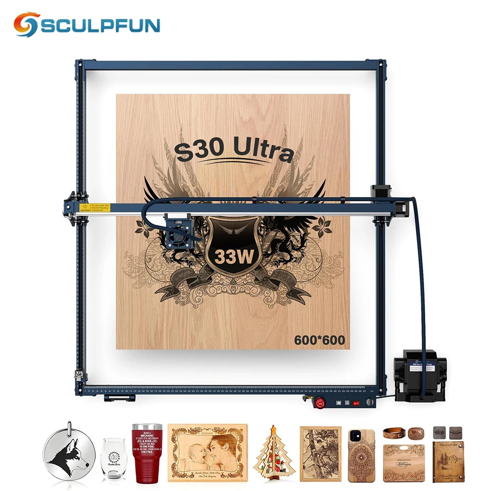 SCULPFUN S30 Ultra 33W/22W/11W Laser Engraver Automatic Air-assist Replaceable Lens Desktop Cutter Wood Metal  Plywood Leather