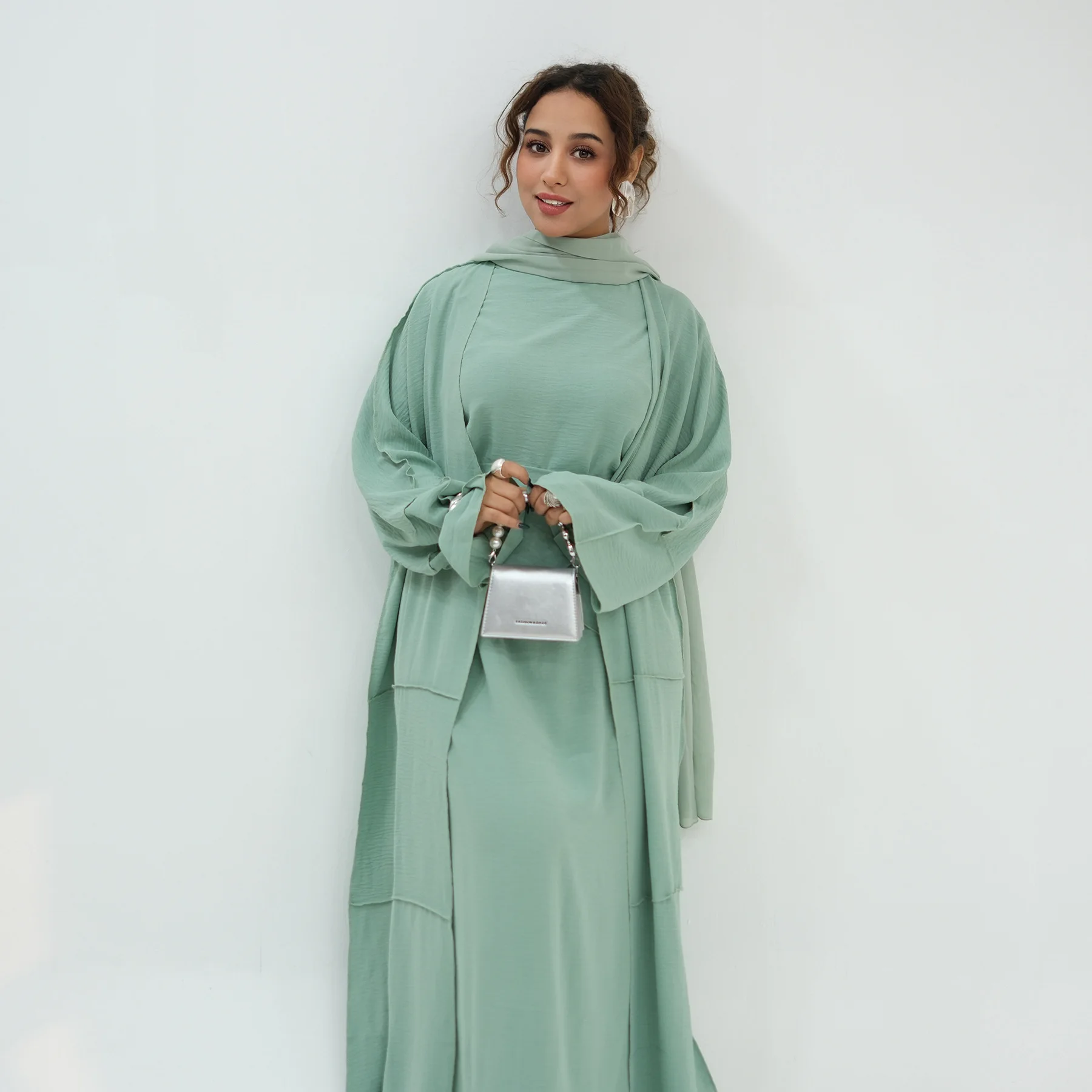 Eid Suit Women Modest 3 Piece Set Dress Apron Long Coat Islamic Muslim Prayer Vestidos Outfits Dresses Open Abayas Ensemble