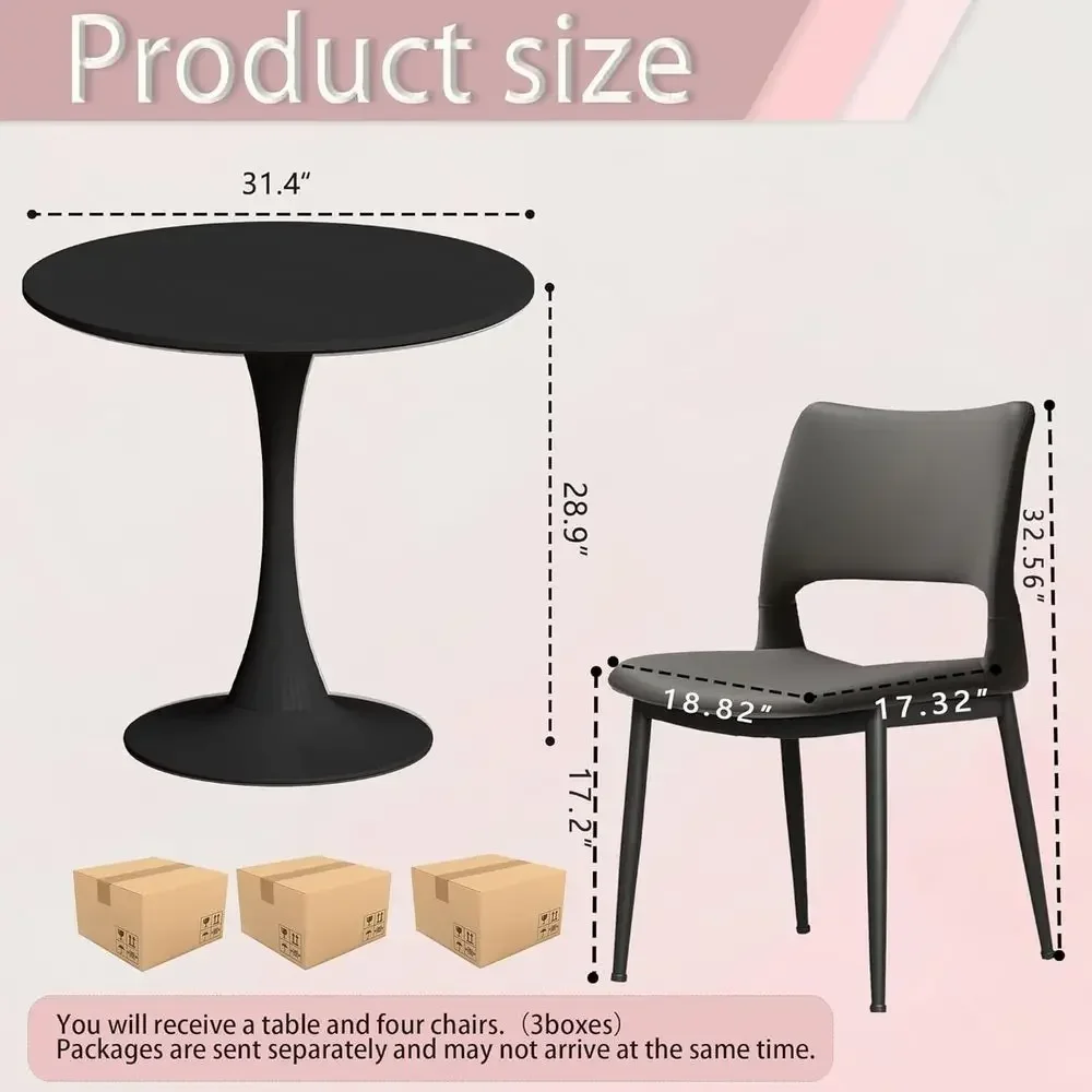 5-Piece Round Dining Set with PU Chairs for Kitchen and Dining Room