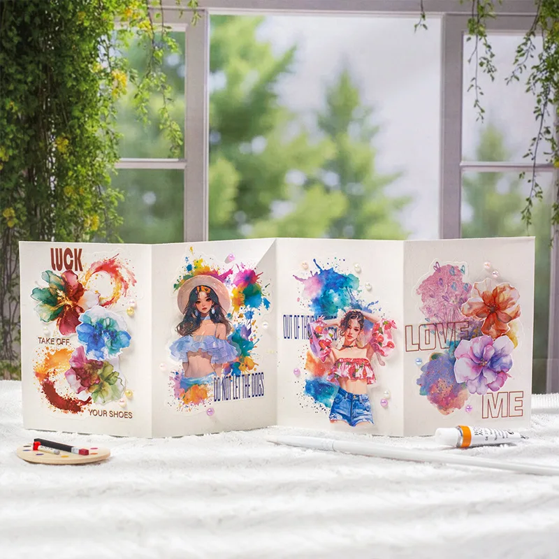 1pack/3pack Watercolor Paint  50pcs/pack Box Series Large Quantity Watercolor Wash Stickers Journal Decor Collage Materials
