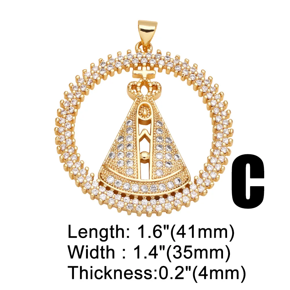 OCESRIO White Crystal Big Our Lady of Aparecida Pendant for Necklaces Copper Gold Plated Jewelry Making Component pdtb532