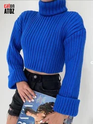 Women's Crop Sweater Autumn Winter Knitted Turtleneck Tops Knitwear Long Sleeve Warm Pullovers For Woman Clothes Promotion 2980