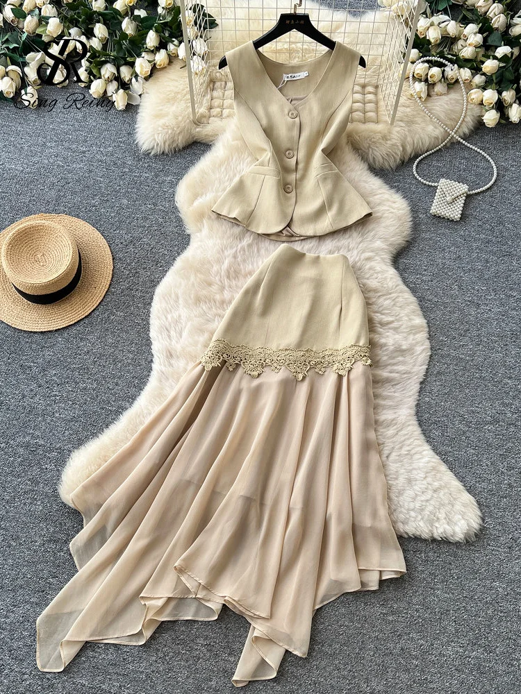 SINGREINY Irregular Office Lady Suits Female Summer Sleeveless Fashion Top+Patc…